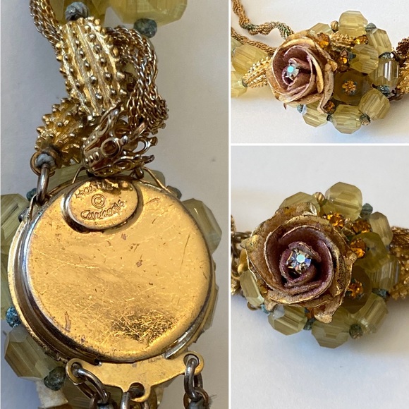 VINTAGE HATTIE CARNEGIE GLASS BEADED THREE STRAND TORSADE NECKLACE 20 3/4” - Picture 11 of 16